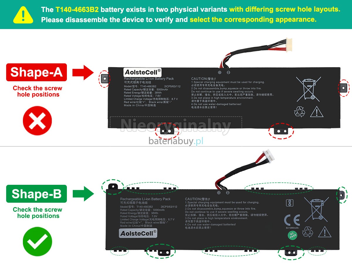 AolsteCell T140-4663B2 bateria