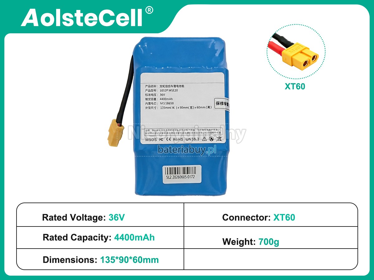 Bateria do Akcesoria AolsteCell 10S2P MSE20 36V 4400MAH XT60