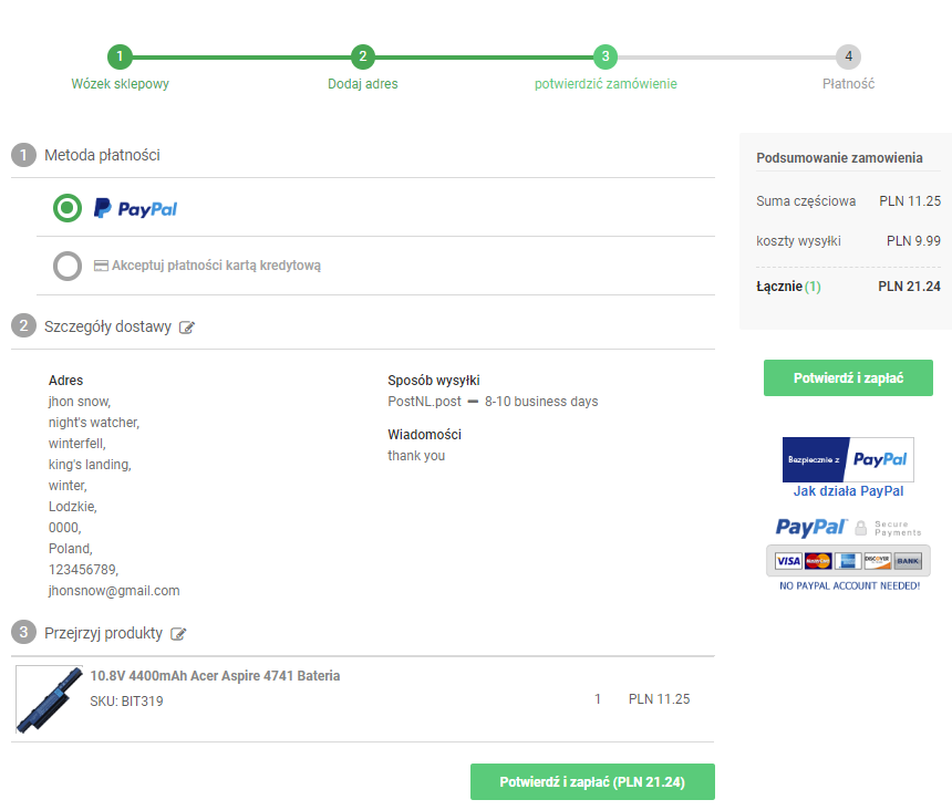 potwierdzenie zamówienia